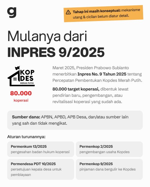 Goodkind_idn's tweet photo. Rp240 T untuk gerai Kopdes Merah Putih, dengan pembayaran melalui DAU/DBH & Dana Desa.
Pembayaran pertama: 25 September 2026.
Swipe selengkapnya ➡️
Punya pendapat?
→ https://t.co/Xo808luGHi
Jaga kebaikan terus hidup.
#GoodkindID #KopdesMerahPutih #DanaDesa https://t.co/gcuS9FpIeu