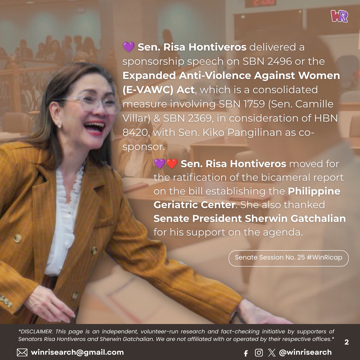 WinRisearch's tweet photo. Senate Session No. 25 #WinRicap

Mentioned ang work spouse sa privilege speech?

Find out what WinRi did at the plenary yesterday. The Senate’s Mowm and Dawd kept the floor in check. 💜❤️

#WinRi #RisaNa2028 https://t.co/XaE8KdlVp9