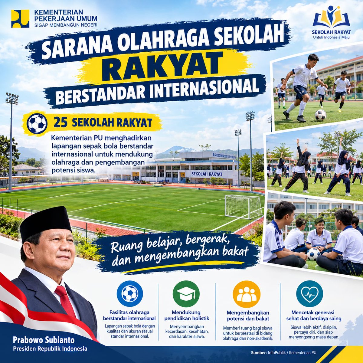 Putriamelia234's tweet photo. Pembangunan sarana olahraga di Sekolah Rakyat adalah investasi besar bagi masa depan anak bangsa. Lapangan kelas dunia ini siap melahirkan talenta muda berbakat di bidang sepak bola. #SekolahRakyat #FasilitasDunia #GenerasiEmas #OlahragaSiswa https://t.co/eo22zhaZLL