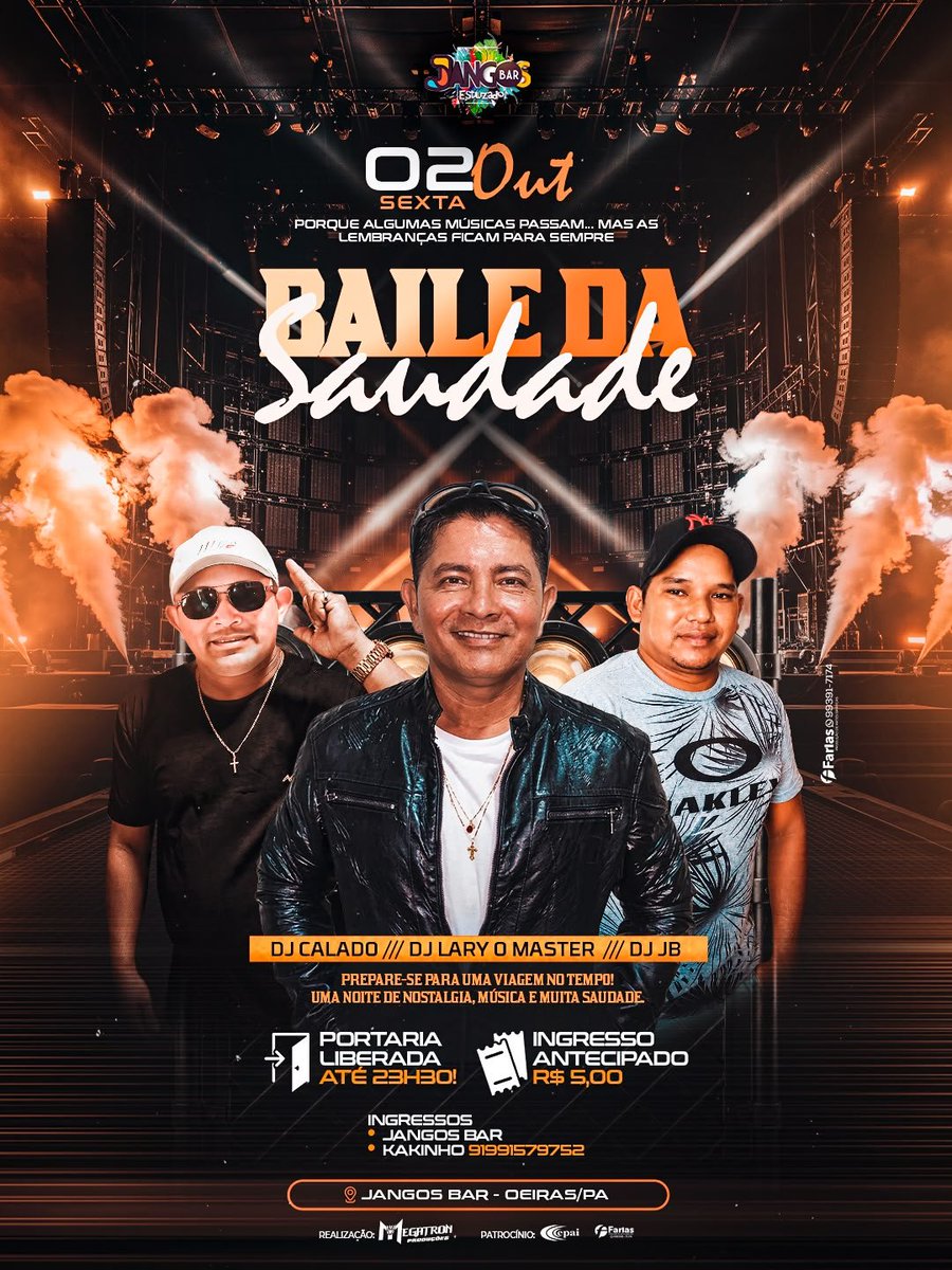 djjbaraujo's tweet photo. 🔥BAILE DA SAUDADE — É SEXTA!🔥
Prepare-se para uma noite de nostalgia, música e muita saudade! 🕺💃

🎧 DJ Calado • DJ Lary O Master • DJ JB ARAÚJO

🎟️ Ingresso antecipado: R$ 5,00
🚪 Portaria liberada até 23h30
📍 Jangos Bar — Oeiras/PA https://t.co/5X5fA3qDUX
