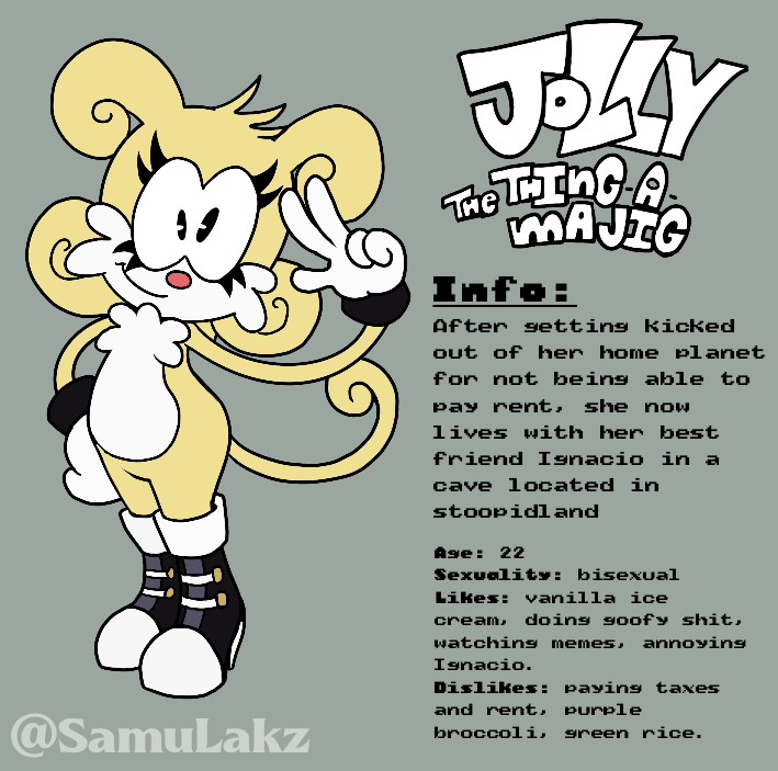 SamuLakz's tweet photo. She’s done!
I give you: “Jolly the Thing-A-Majig”
I’ll be adding more to her lore later, but just know that she’s an obvious joke character.
In case anyone wants to make fanart of her in the future, this is her official hashtag: #playdohlickerass
#oc #originalcharacter https://t.co/Bizo2iDd6p