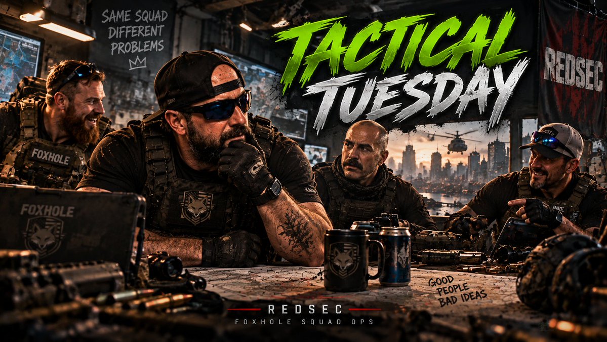 FXHRedman's tweet photo. TACTICAL TUESDAY WITH THE FOXHOLE!

We’ve got the usual crew, questionable tactics, and whatever the night decides to throw at us.

I’ve also got something I want to share with you guys early in the stream.

Nothing cryptic beyond that.

Come hang out tonight.

#Foxhole #FXH #CommunityFirst