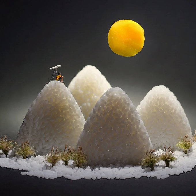 Laura318US's tweet photo. A Japanese miniature Mid-Autumn Festival scene made from everyday food

Credit: Tatsuya Tanaka https://t.co/oj77DmGUoP