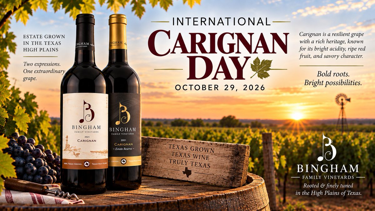 BinghamVineyard's tweet photo. Meet Carignan! 🍷

Two estate-grown Texas High Plains reds to discover this October.

👉 Explore Carignan

https://t.co/S986k2wMs4

#TexasWine #TXWine #Carignan #TexasHighPlainsAVA #InternationalCarignanDay https://t.co/cppLKp6px2