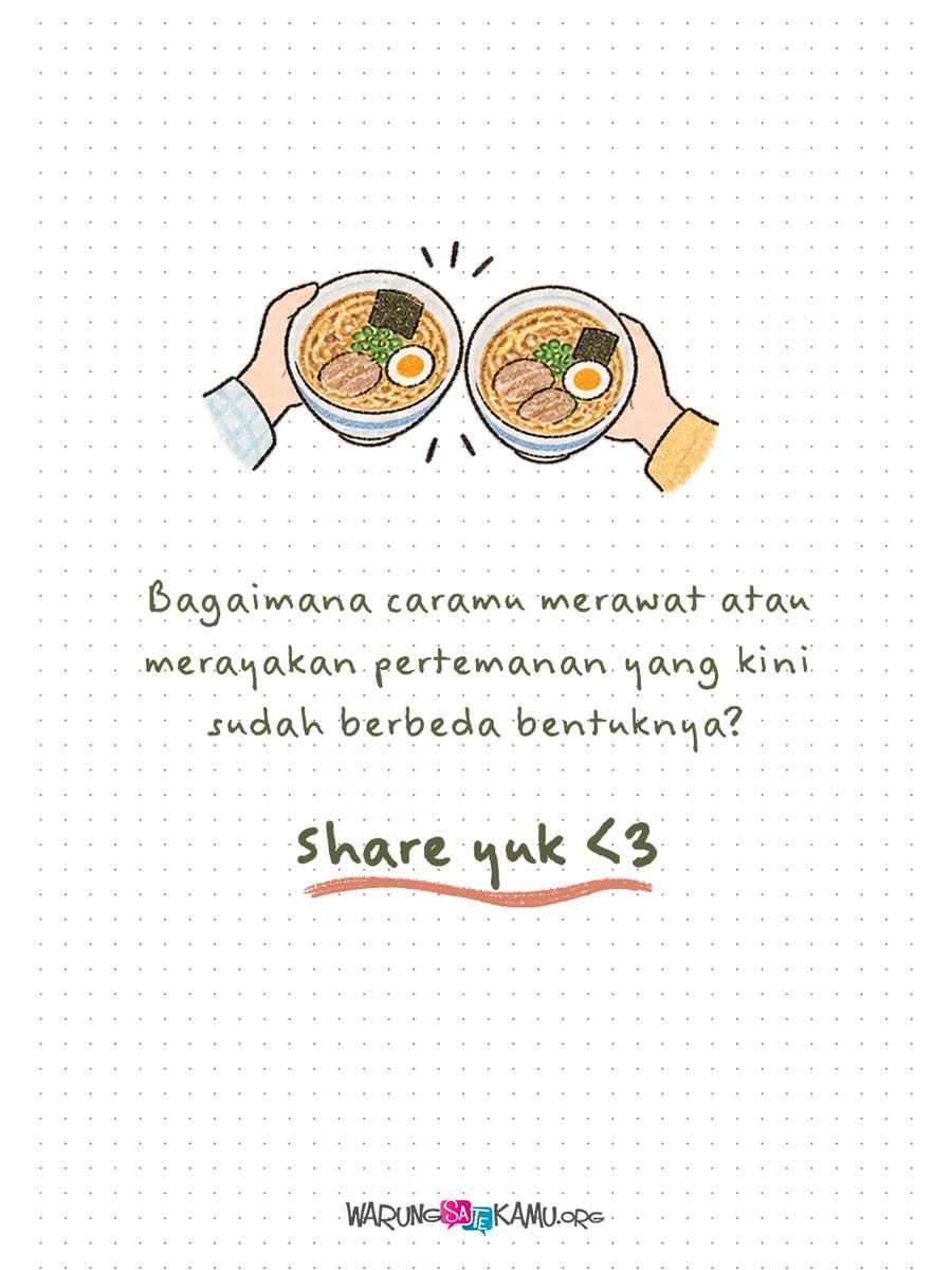 warungsatekamu's tweet photo. Mengasihi tak selalu harus diwujudkan dengan terus berdekatan, tapi juga lewat kerelaan mendoakan dari jauh. Bagaimana caramu merawat atau merayakan pertemanan yang kini sudah berbeda bentuknya?
#friendship #truefriendship #friendshipgoals #renungankristen #ayatalkitab https://t.co/31ajEhmIUP