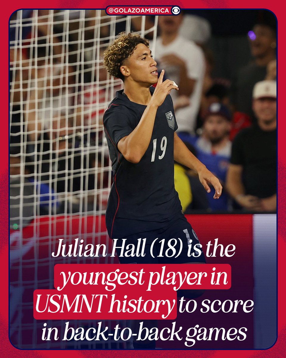 GolazoAmerica's tweet photo. Goal vs. Peru ⚽️
Goal vs. Chile ⚽️

18-year-old @NewYorkRedBulls star Julian Hall is scorching in his first two games with the @USMNT 🔥 https://t.co/Bq4VsgWFo2
