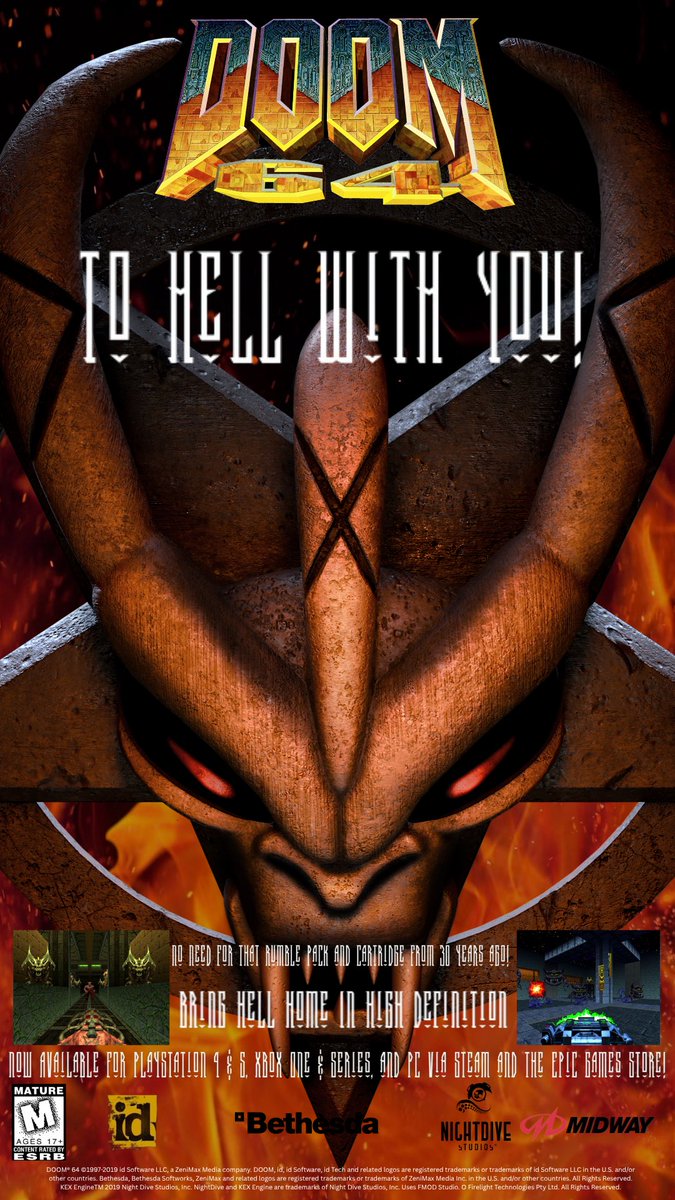 CacoBats's tweet photo. I have not been seeing any DOOM 64 love recently so I recreated the “To Hell With You” for the 30th Anniversary of DOOM 64! shoutout to @Hieronymus_97 for the updated assets! #doom #bethesda #doom64 https://t.co/6lvWFm1fUT