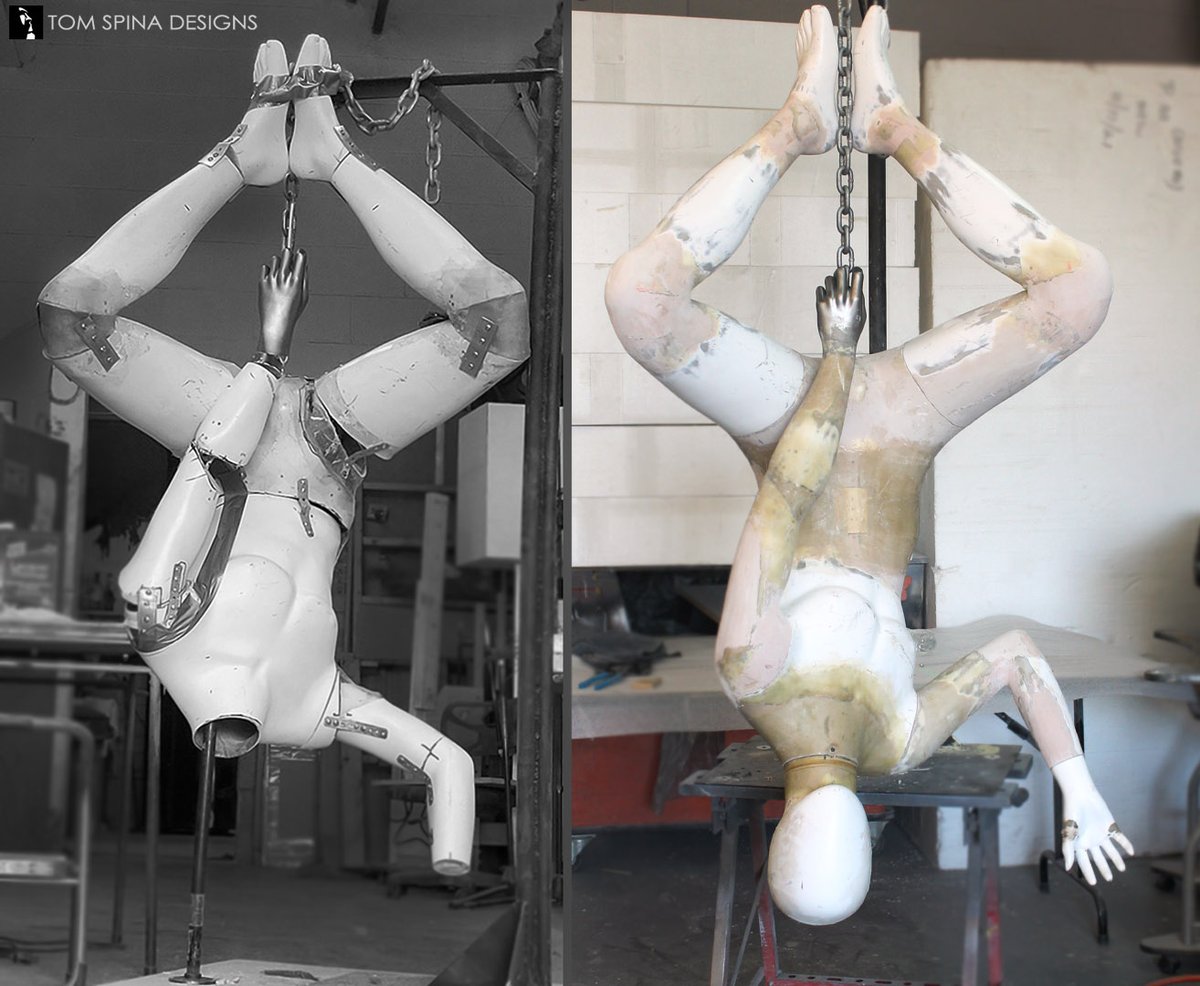 TomSpinaDesigns's tweet photo. Sneak peek at the making of a custom mannequin for a client's costume display. From the welding and fiberglass elements to the dynamic upside-down pose, any tingling guesses what costume it might be? 🤔

#TomSpinaDesigns #CustomMannequin #Mannequin https://t.co/enruVUjUTl