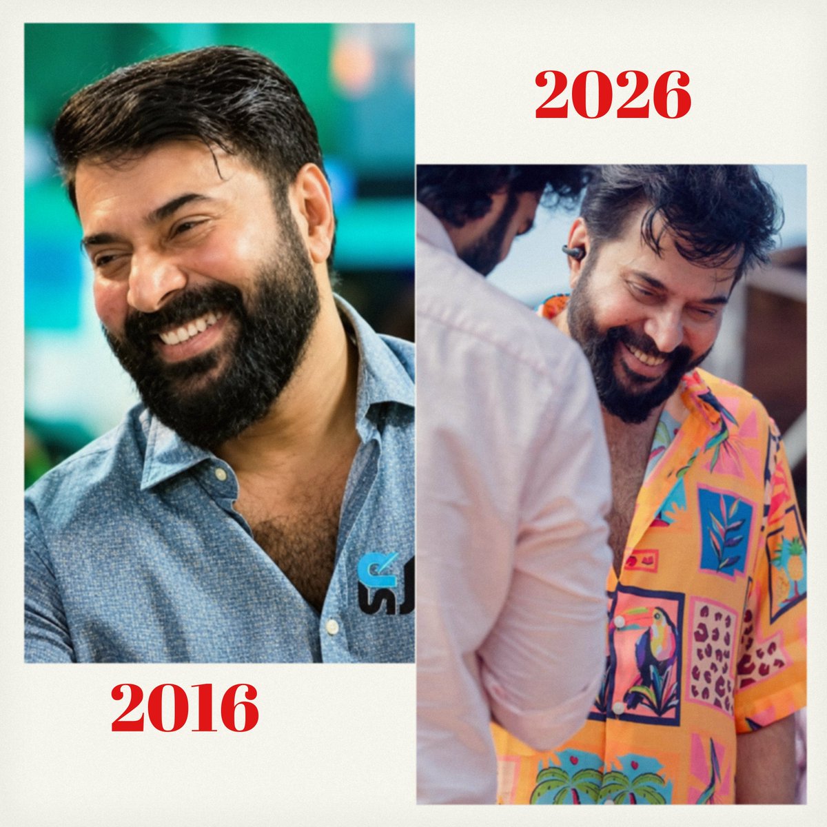 Stephensteve224's tweet photo. On the left - Mammootty spotting a beard for the film 'The great father' circa -2016

On the right - Mammootty spotting a beard for the film 'Mela' in big 2026 !!

“Never ever write him off… I repeat, NEVER FUCKIN’ EVER!”

#mammootty
#mela #om https://t.co/rm1ei7G1qa