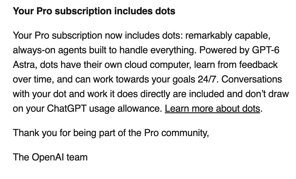 EpiphanyDynamic's tweet photo. I'm trying to figure out OpenAI's new "dots" feature. I understand what it is and what it can do. What I don't understand is the fact that they are claiming it does not draw on your subscription quota...... https://t.co/ojyYBY87lC