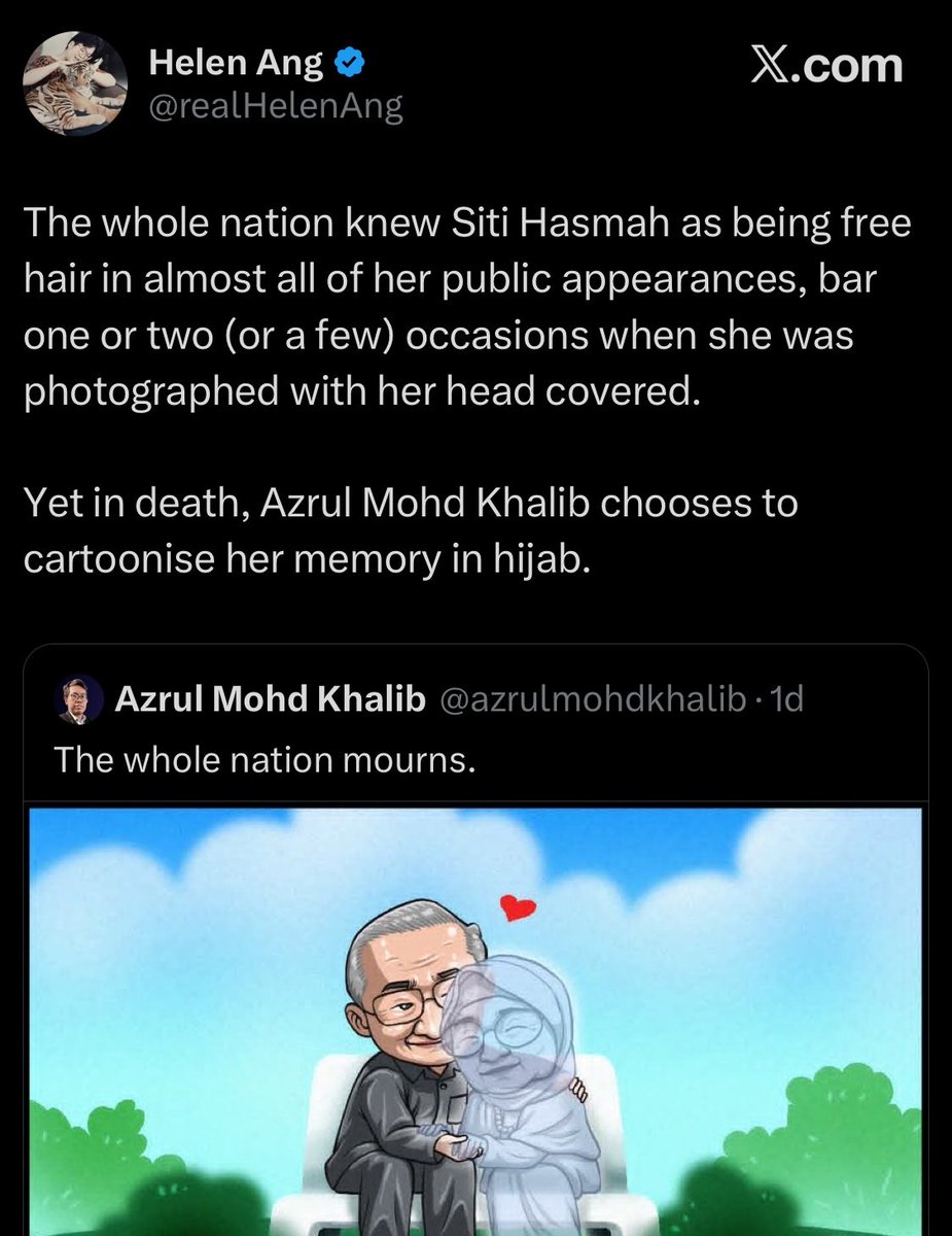 BendiTheBagak's tweet photo. Lepas baca pasal background arwah Tun Siti Hasmah, patutnya liberals ni kena angkat dia sbg tokoh wanita independent because of her contribution.

Ni apa yang dia point out ialah pasal tudung. Padahal arwah sendiri CHOSE utk pakai tudung until the end of her life.

Nampak sgt gerakan ni sebenarnya benci Islam. Bukan sebab benda lain.