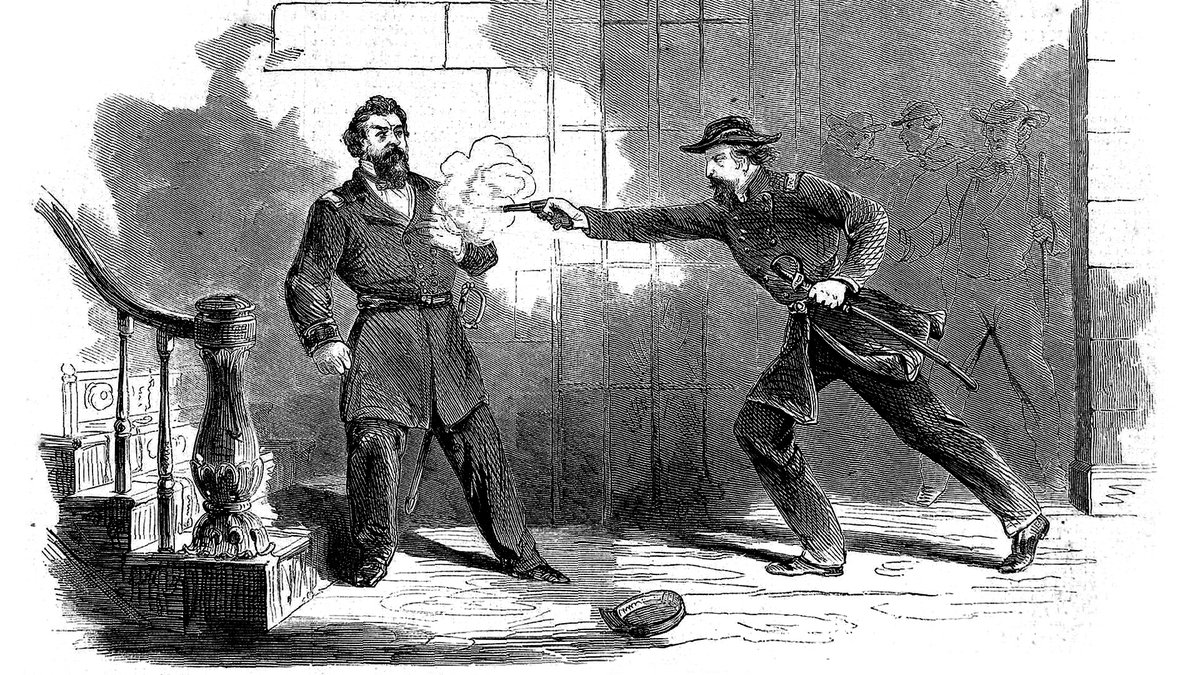 Battlefields's tweet photo. At 8:00 am on #OnThisDay September 29, 1862, Brigadier General Jefferson C. Davis shot Major General William “Bull” Nelson in the chest with a borrowed pistol in the lobby of the Galt House Hotel in Louisville, Kentucky. Within the next hour, Nelson was dead. 

Learn more about William “Bull” Nelson here: https://t.co/9xhDKF6GCB