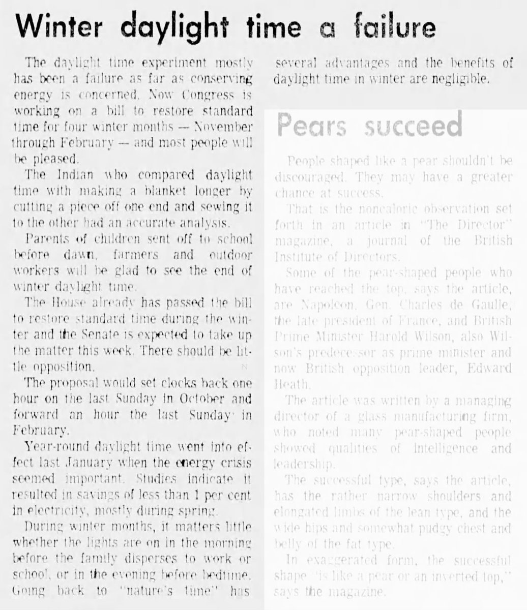 SaveStandard's tweet photo. “Congress is working on a bill to restore Standard Time… Most people will be pleased… Going back to nature’s time has several advantages…” On this day in 1974. https://t.co/d2amkYHIH7