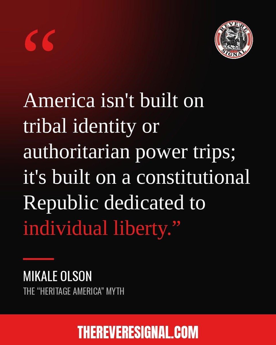 realmikolson's tweet photo. 🚨 NEW ARTICLE via @RevereSignal : 

The “Heritage America” Myth: How the Far-Right Hijacks American History

Excerpt: 

“The Left claims the Constitution was designed purely for oppression, so we should burn it in a “mostly peacefully” inferno. The ethno-nationalist, “post liberal” groypers look at those same historic flaws, nod in agreement, and say, "Yep, and that means the country belongs exclusively to us white people."

They’re doing the same exact bad reading of history, only drawing opposite conclusions. “Heritage America” is merely the 1619 Project for nihilistic, incel Nazis on Twitter.

And when the actual historical facts don't fit their narrative? They use the exact same anti-American backup plan: talk about burning the system to the ground, or at least “suspending" the Constitution to force their vision onto everyone else. 

Of course, the far right does this under the guise of the patriotic slogan “America First.” At least the far Left is honest about the fact they just plain hate America.”

To continue reading my latest piece, click the link in the quoted tweet below! 

👇