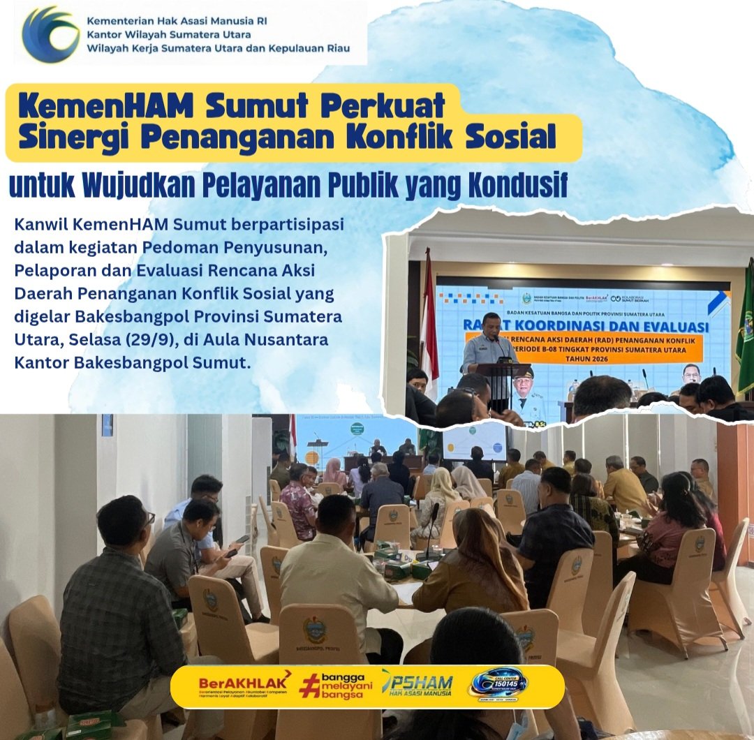 Kemenham_Sumut's tweet photo. KemenHAM Sumut Perkuat Sinergi Penanganan Konflik Sosial untuk Wujudkan Pelayanan Publik yang Kondusif https://t.co/FgclNXPNdv