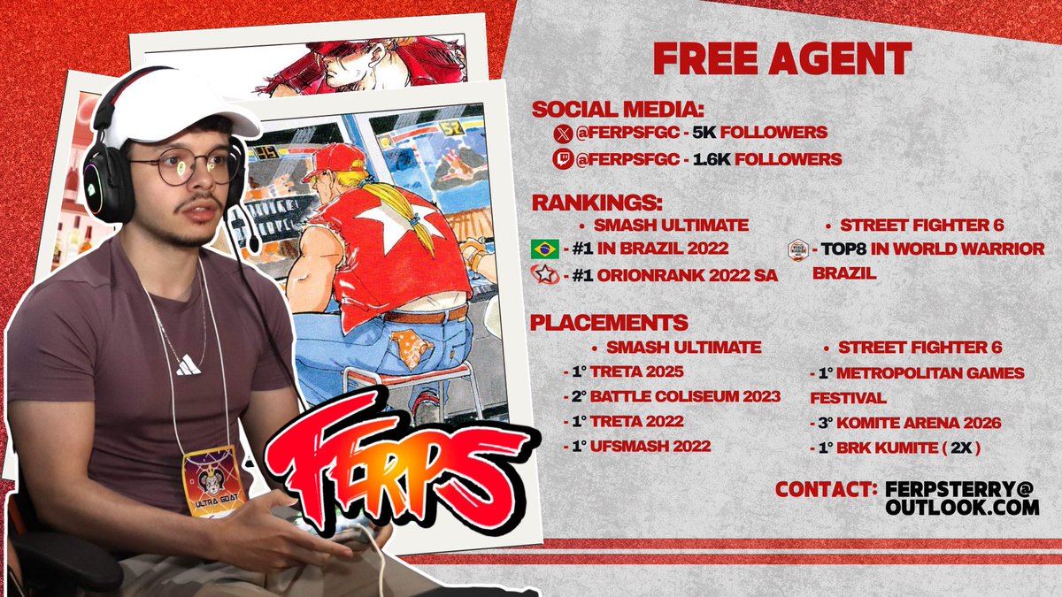 ferpsfgc's tweet photo. Venho comunicar que estou FREE AGENT!

Sou Ferps, competidor de Street Fighter 6 e Smash Ultimate, e estou procurando uma equipe/patrocinadores para continuar fazendo o que eu amo: competir.

Todo RT é MUITO bem-vindo! 🙏

( passport + VISA 🆗) https://t.co/pmMIuj5L6M