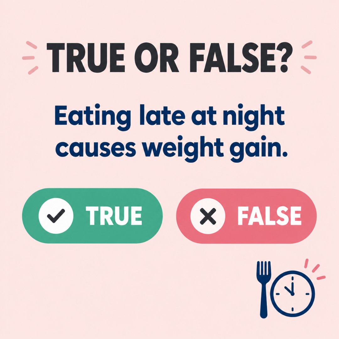AvaSinclairFit's tweet photo. True or false: eating late at night causes weight gain.

Vote in the replies 🍽️

#NutritionMyths #FitnessFacts #HealthyEating #TrueOrFalse #WellnessTips https://t.co/TFlI92JjqW