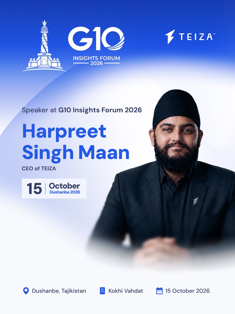 TeizaProtocol's tweet photo. Our CEO @0xHarpreet  will speak at G10 Insights Forum 2026 on 15 October at Kokhi Vahdat in Dushanbe, Tajikistan, alongside speakers from a range of industries and countries.

Harpreet, who is also President of @accessmalaysia , will speak on blockchain innovation and the digital economy, sharing his experience implementing new technology in practice.

G10 Insights Forum is a regional business platform that brings together entrepreneurs, investors and company leaders to exchange experience, discuss new business opportunities and build cooperation across the region.

We're grateful to the organizers for the invitation.

Tickets: https://t.co/NVq3qMvGn9