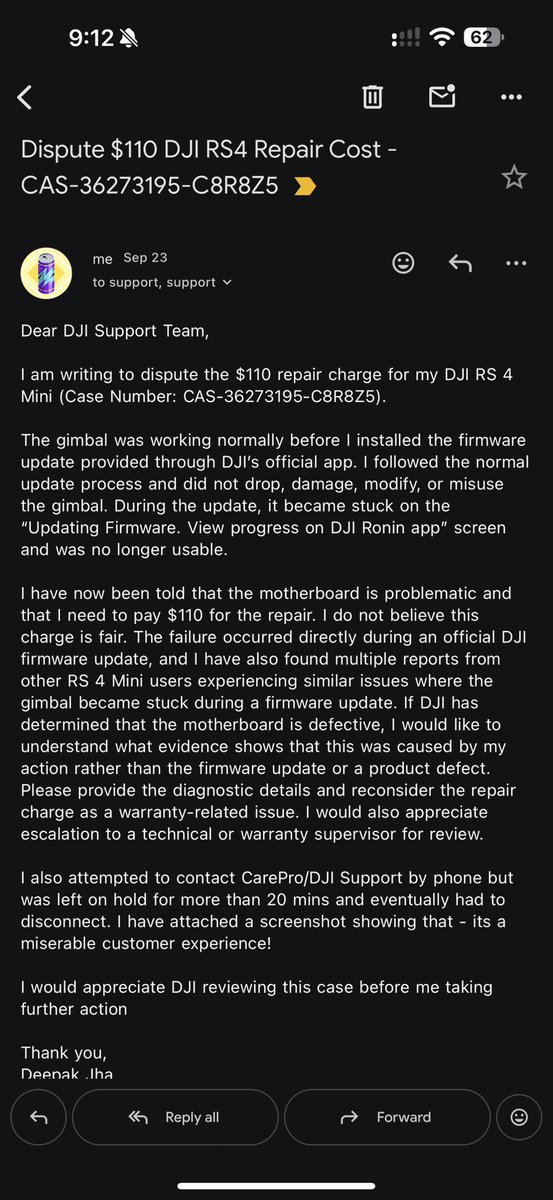 jha_dpk92's tweet photo. … and when I reach out, nobody responds! Tacarepro seems to be the authority doing DJI customer service in US, but when i contacted them- kept me hung up for 20+ mins. Pathetic customer experience https://t.co/1kYV4hhHtl
