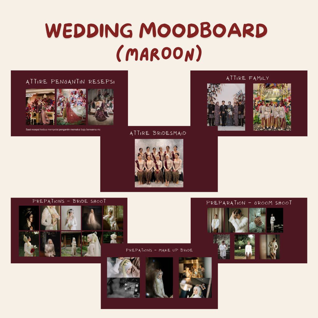 kindpickss's tweet photo. Dear X, pertemukan aku dengan bride to be yang kebanyakan ide sampai bingung sendiri 😭
Moodboard wedding maroon ini bantu konsep jadi rapi &amp; jelas ✨
Editable Canva 🤍
https://t.co/4tDaf9sCrU https://t.co/cjSTdOgdUH
