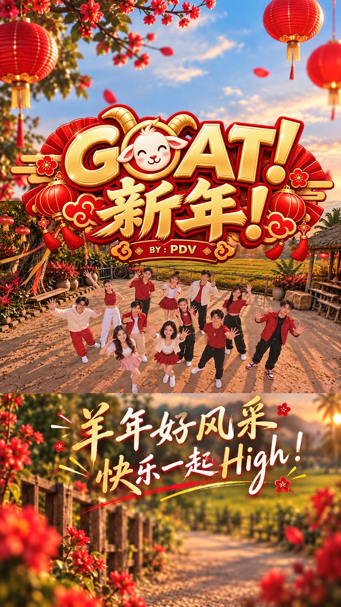 PandaV_io's tweet photo. 🧧 距离农历新年，还有 130天！

新年歌也开始陆陆续续漫天飞了 🎶✨

今年，我们也来凑个热闹。
跟随首发 MV —— 《GOAT！新年！》🐐🧧
不是普通的新年歌，
今年就一起 GOAT 一下！🔥

🎬 MV 预告｜10月18日
🚀 MV 正式发布｜11月18日
📺 记得关注 YouTube，
一起倒数，准备过年！🧨

—
🧧 130 days to Chinese New Year!

CNY songs are slowly taking over the airwaves 🎶✨
So this year, we’re joining the celebration too.
Introducing our debut MV — “GOAT! 新年!” 🐐🧧

It’s not just another CNY song.
This year, let’s GOAT it up! 🔥

🎬 MV Teaser｜18 October
🚀 Official MV Release｜18 November

📺 Follow us on YouTube @ pdvmy
and get ready for the countdown to Chinese New Year! 🧨