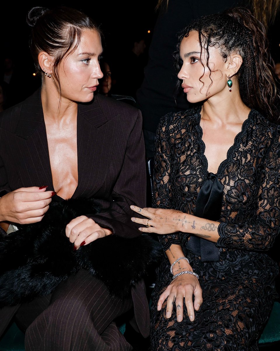 deuxmoiworld's tweet photo. Zoë Kravitz, Hailey Bieber, Adèle Exarchopoulos, Belmont Cameli, Rami Malek, Rosé and Post Malone at the Saint Laurent Spring/Summer 2027 show at Paris Fashion Week 📸@GettyImages https://t.co/l8II0eNznt