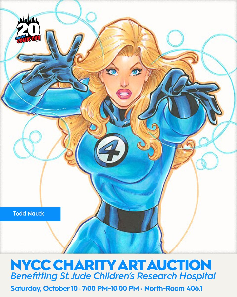 NY_Comic_Con's tweet photo. Comics + a great cause? There's nothing better💥🎨 Join us on Saturday, October 10 for our annual NYCC Charity Art Auction, supporting lifesaving research and treatment for the children of St. Jude Children’s Research Hospital. Bid on original artwork from some of your favorite creators and know you’re helping save lives in the process, just like your favorite superheroes. 🖤