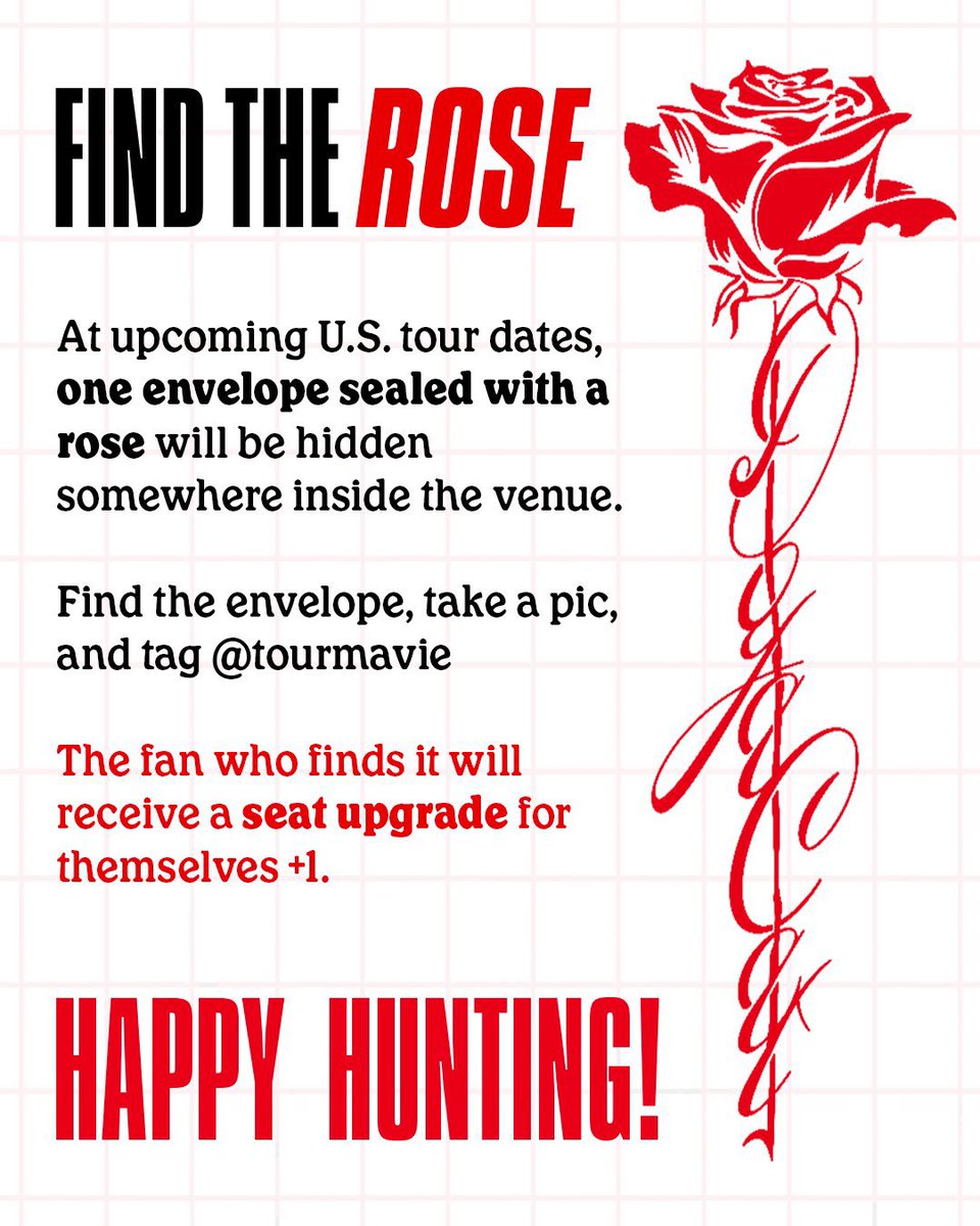 TheKittensRoom's tweet photo. Doja Cat announces “Find the Rose”

Fans that find the sealed envelope with a rose will receive a seat upgrade for Tour Ma Vie 🌹 https://t.co/9LnItCSvdm
