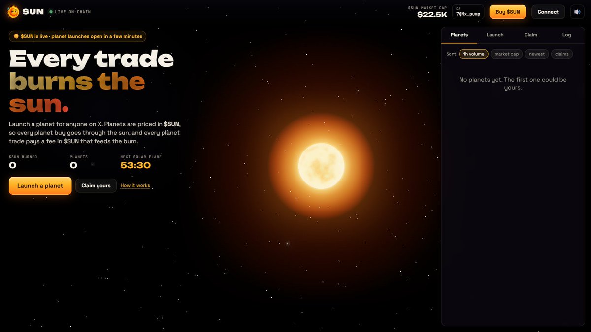 burnthesunfun's tweet photo. ☀️ $SUN is live.

The site is open. Planets unlock in a few minutes, once SUN's price holds steady.

https://t.co/0QwYqWTImE https://t.co/uWvl0M9Ylx