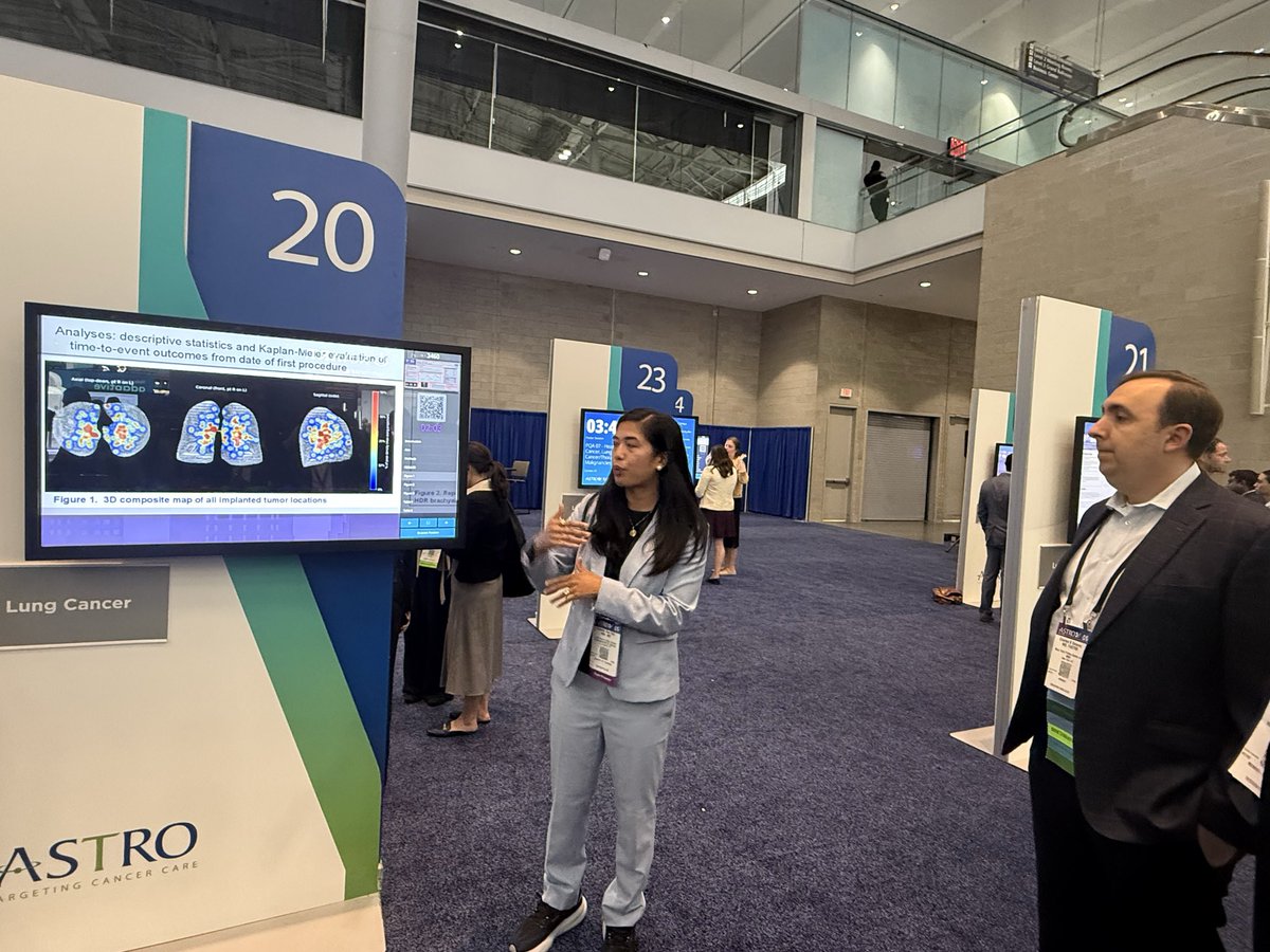 DrewMoghanaki's tweet photo. 🚨 Team UCLA supporting @MichelleEalaMD presenting the world’s largest series of Percutaneous HDR Brachyablation for very high-risk primary and metastatic lung tumors. Even Chuck Simone was surprised by the 98.3% LC rate with median f/u of nearly 3 years. New std of care? PTX rate (7%) was lower than thermal ablation, with G3 AE 0.7%. #ASTRO26