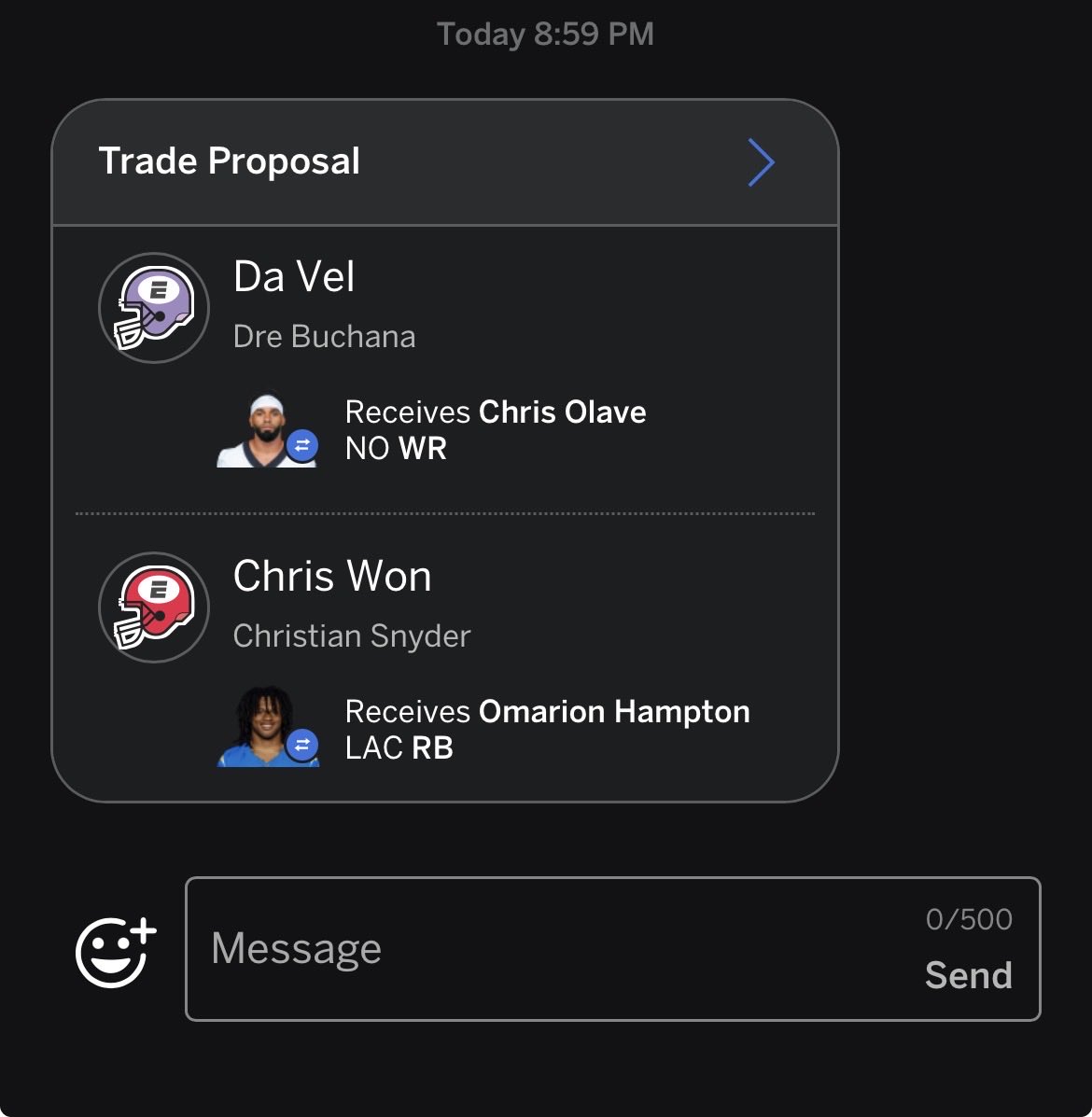 paperoute8's tweet photo. @spyisdaman Good? I had achane and breece hall 🤦‍♂️🤦‍♂️ Still have ceedee &amp; waddle https://t.co/oe8mgXpy1B