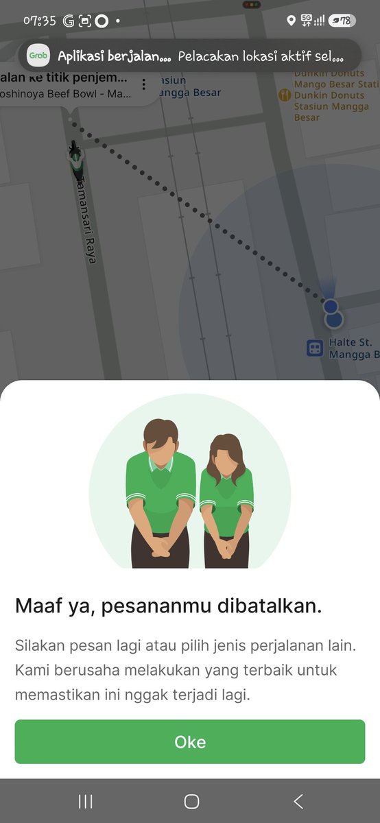 ojackblack's tweet photo. Apa karena gw pake grabhemat ya, jarak sedekat ini dicancel sama drivernya @GrabID https://t.co/ZNGQ18K2wF