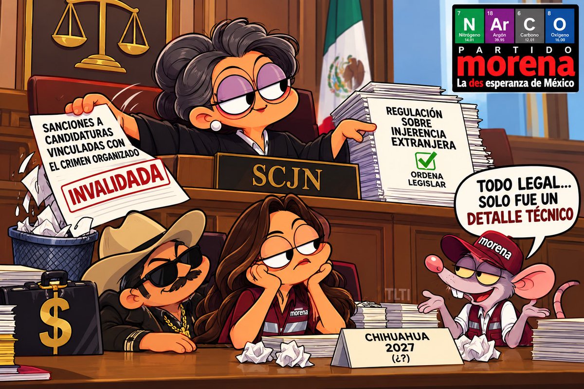 Qua3sitor's tweet photo. @azucenau La SCJN tumbó las sanciones electorales por sus defectos legales y ordenó regular la injerencia extranjera. La pregunta incómoda es: ¿cuándo tendremos una ley que realmente impida que el crimen organizado intervenga en nuestras elecciones? https://t.co/cFx4PdTSZY