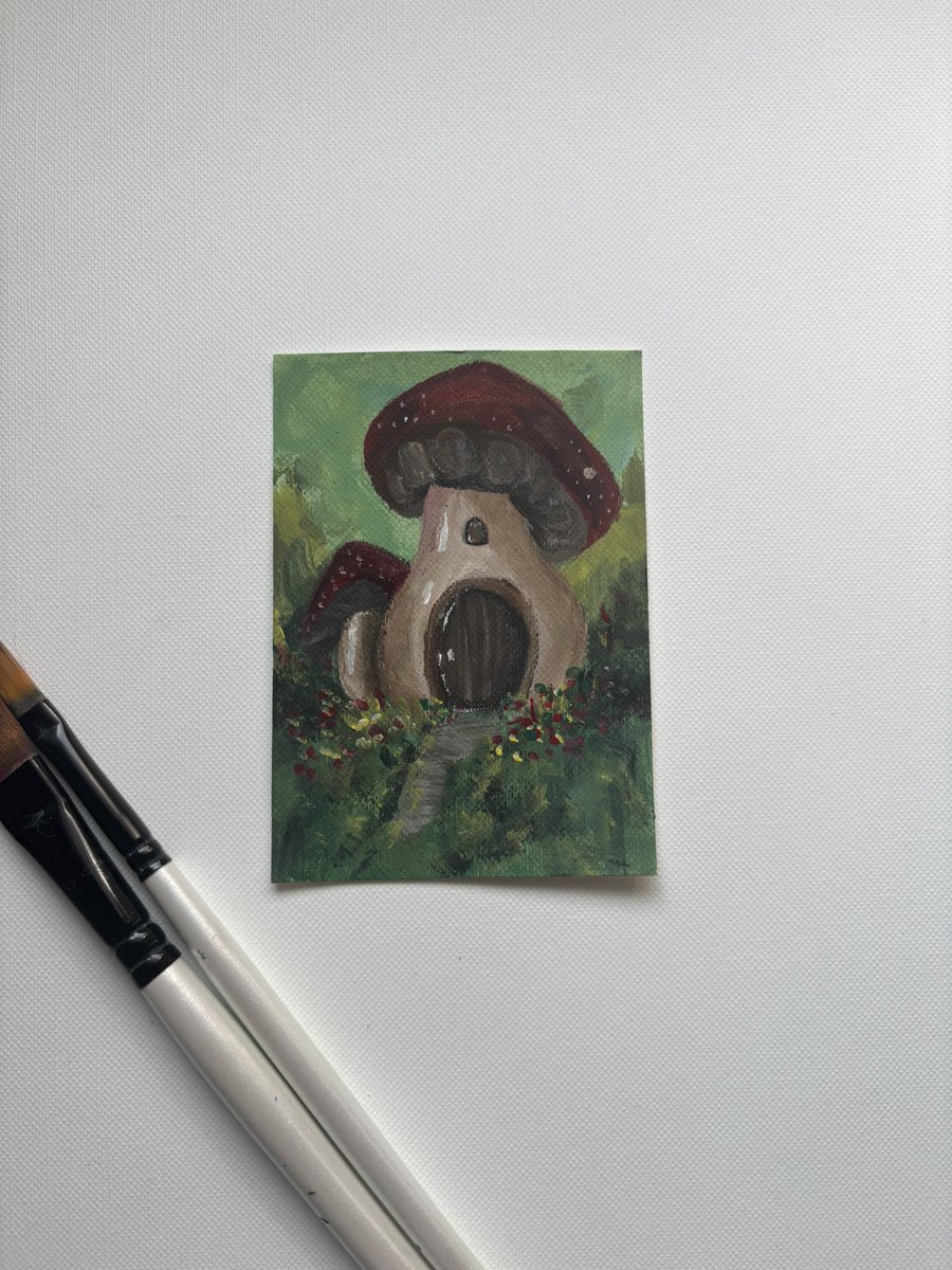 userliketopaint's tweet photo. Mushroom house 
Original painting 
Acrylics - 2026 https://t.co/thz1Zv1mrT