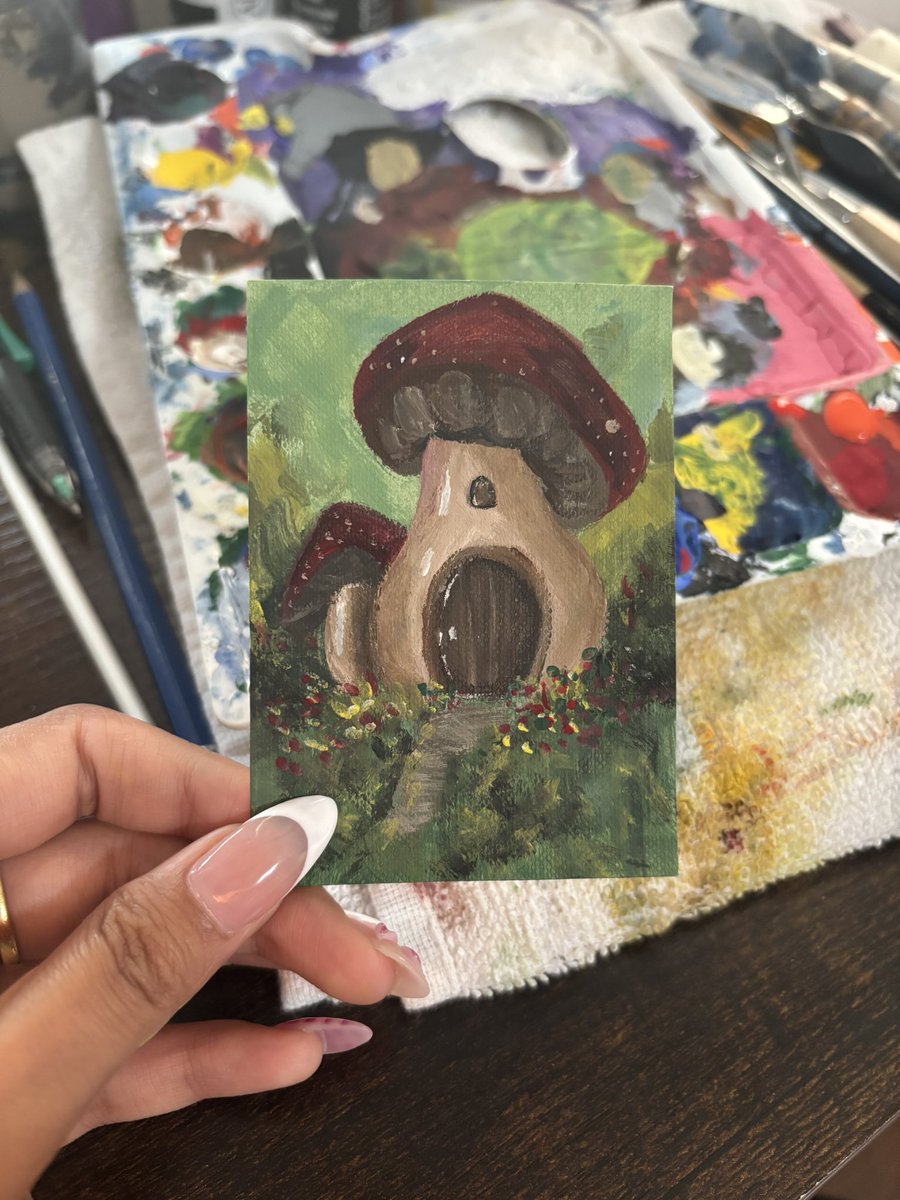 userliketopaint's tweet photo. Mushroom house 
Original painting 
Acrylics - 2026 https://t.co/thz1Zv1mrT