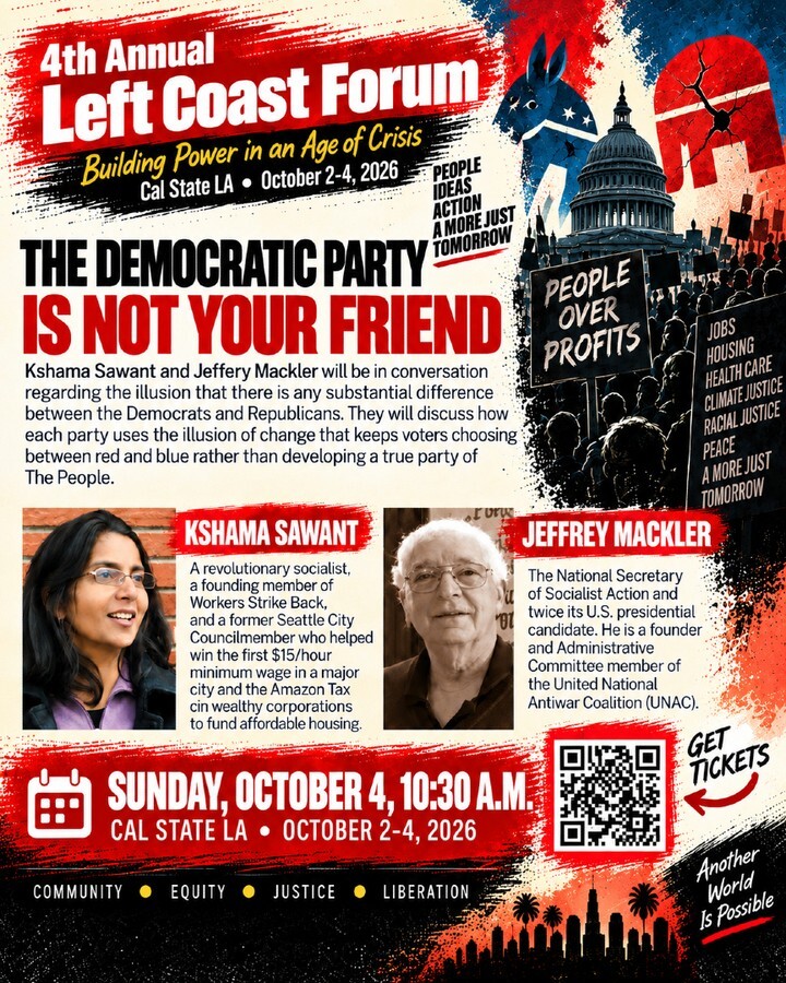 DickandSharon's tweet photo. The Democratic Party Is Not Your Friend

https://t.co/54k48fioru

Kshama Sawant and Jeffery Mackler will be in conversation regarding the illusion that there is any substantial difference between the Democrats and Republicans. The will delve into both parties deep connections t… https://t.co/rbUwgjrioQ
