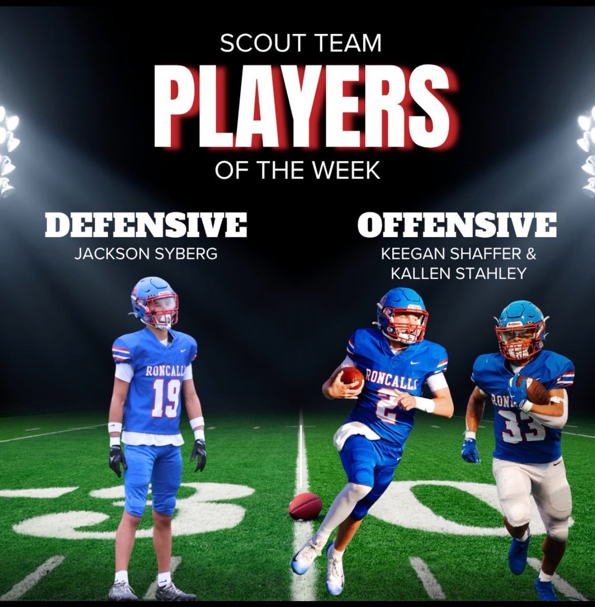 RoncalliFB's tweet photo. Offensive, Defensive, and Scout Team Players of the Week against Brebeuf https://t.co/ARrfY9XAAx