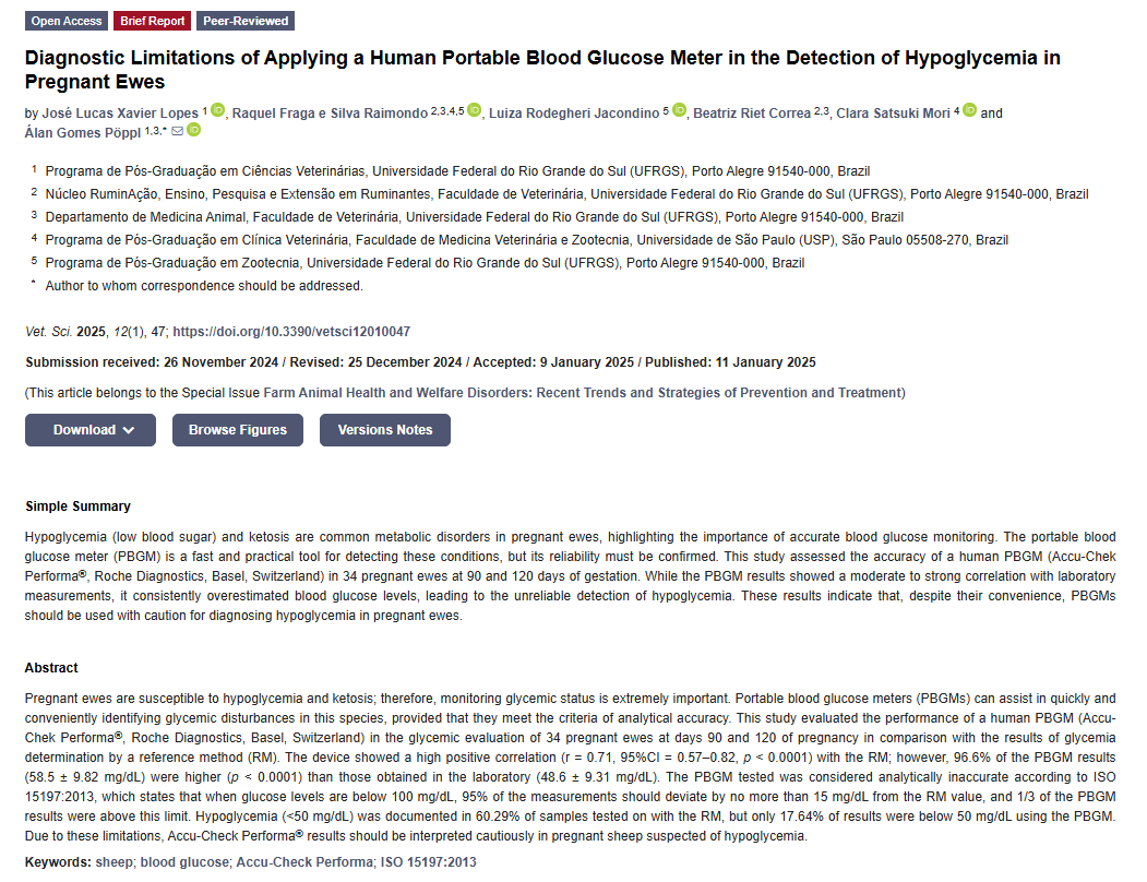 Vetsci_MDPI's tweet photo. ๐Diagnostic Limitations of Applying a Human Portable Blood Glucose Meter in the Detection of Hypoglycemia in Pregnant Ewes
โ๏ธby Josรฉ Lucas Xavier Lopes et al.
๐https://t.co/wvrPXqwas5
#VetSci #RuminantHealth https://t.co/XhQCmPUPF5