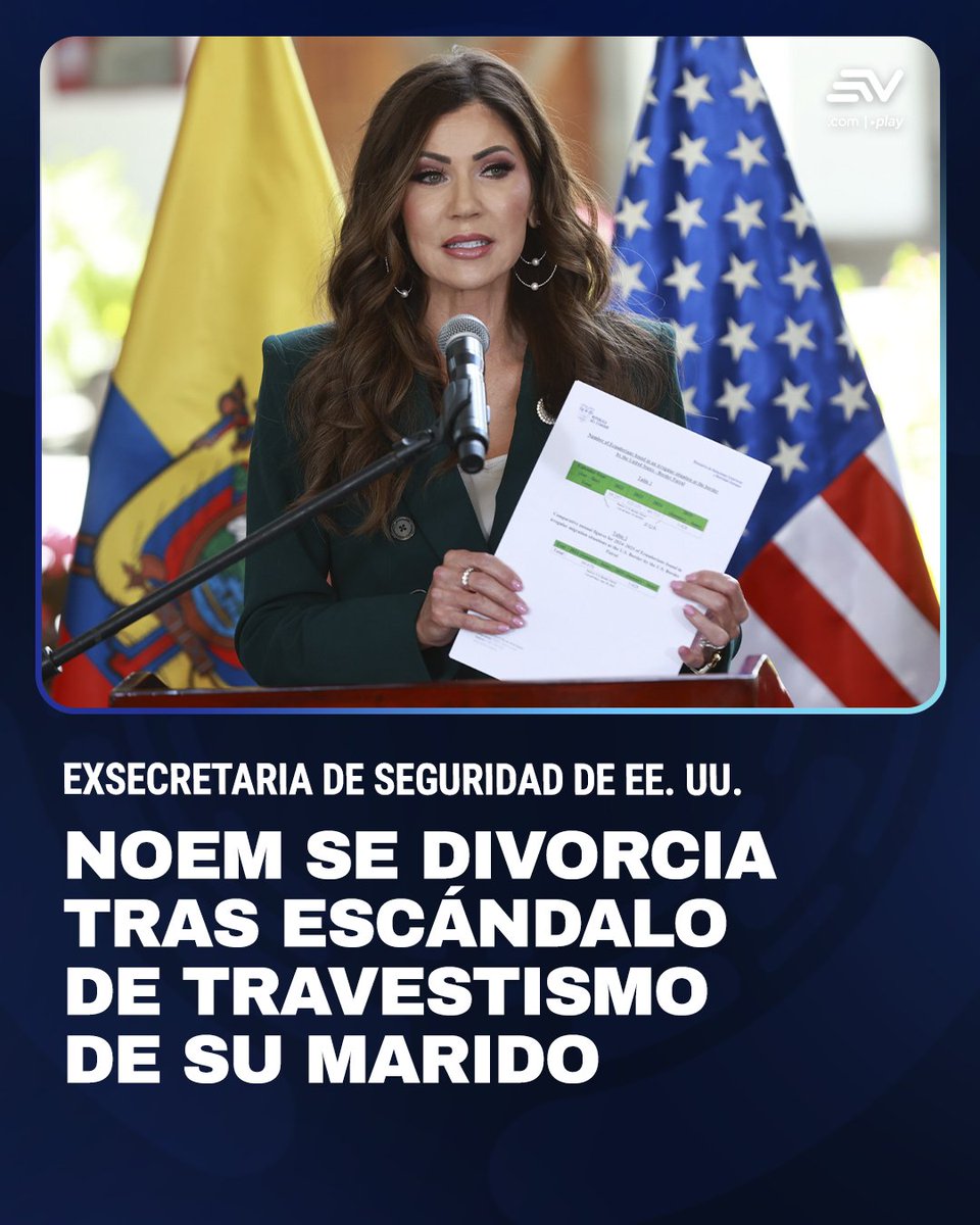EcuavisaInforma's tweet photo. 📲 https://t.co/jpAKVRx3Fa 📌 La exsecretaria de Seguridad Nacional de EE. UU., Kristi Noem, citó “diferencias irreconciliables” con Byron Noem, con quien llevaba casada 34 años. https://t.co/MFSiPGxf2O