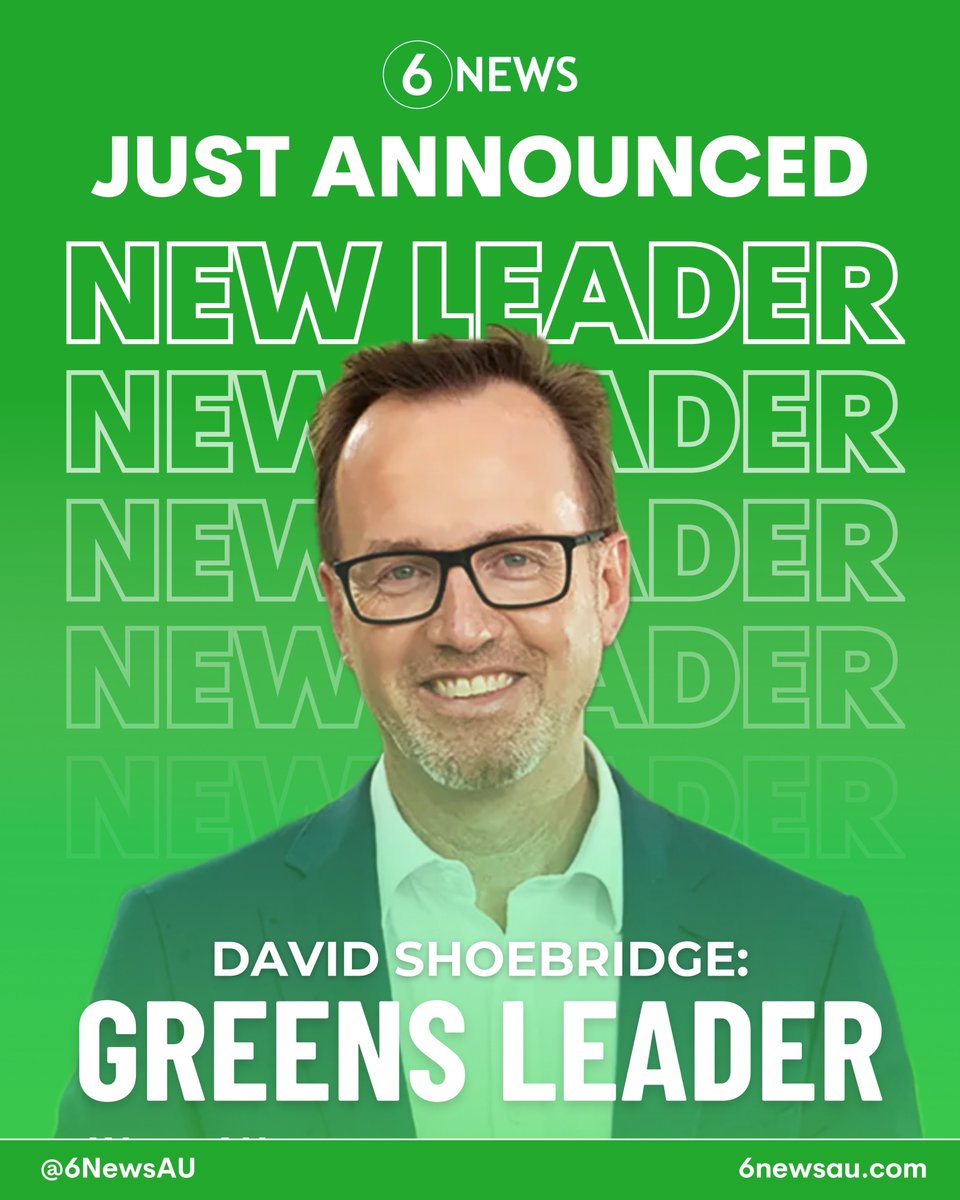 6NewsAU's tweet photo. #BREAKING 🚨 NSW senator David Shoebridge has been elected the new leader of the Greens, following the resignation of Larissa Waters

Shoebridge ran on a joint ticket with Victorian senator Steph Hodgins-May as his deputy https://t.co/5xOCWnqfFO