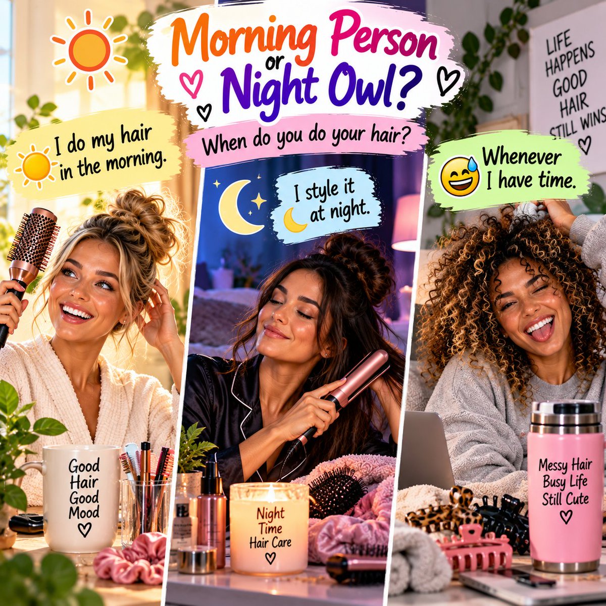 L_abovewellness's tweet photo. 💬
Morning person or night owl?
🌞 I do my hair in the morning.
🌙 I style it at night.
😅 Whenever I have time.
🔗 https://t.co/JwBzh4Bus2
#HairRoutine #HairPoll #MorningRoutine #NightRoutine https://t.co/73hLz71hgA