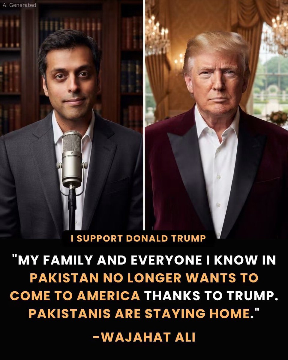 RFK_TruthArmy's tweet photo. Political commentator Wajahat Ali recently declared that his family and everyone he knows in Pakistan no longer wants to come to America because of President Trump's immigration policies. His statement deserves a straightforward assessment: this is precisely what effective border enforcement is supposed to accomplish.

For decades, the United States operated under a broken immigration system that failed to prioritize national security, border integrity, or the interests of American workers. The Trump administration's decisive shift toward enforcing existing law, tightening border security, and implementing merit-based immigration standards represents a fundamental realignment toward sovereignty and lawful entry. When foreign nationals discover that coming to America requires following the rules rather than exploiting loopholes, that is not a policy failure—it is success.

Ali's remarks inadvertently validate what immigration enforcement advocates have argued all along: clear, consistent enforcement of immigration law changes behavior and incentivizes compliance with the legal process. If stricter standards discourage those unwilling to enter through proper channels, then the policy is working exactly as intended. America's foundational strength has always rested on the rule of law, not on open borders or the notion that entry to this nation is a birthright rather than a privilege earned through lawful means.

The real question is not whether immigration enforcement damages America's image abroad. The question is whether we finally have leadership willing to prioritize American sovereignty and the rule of law over the false promise of unlimited immigration.