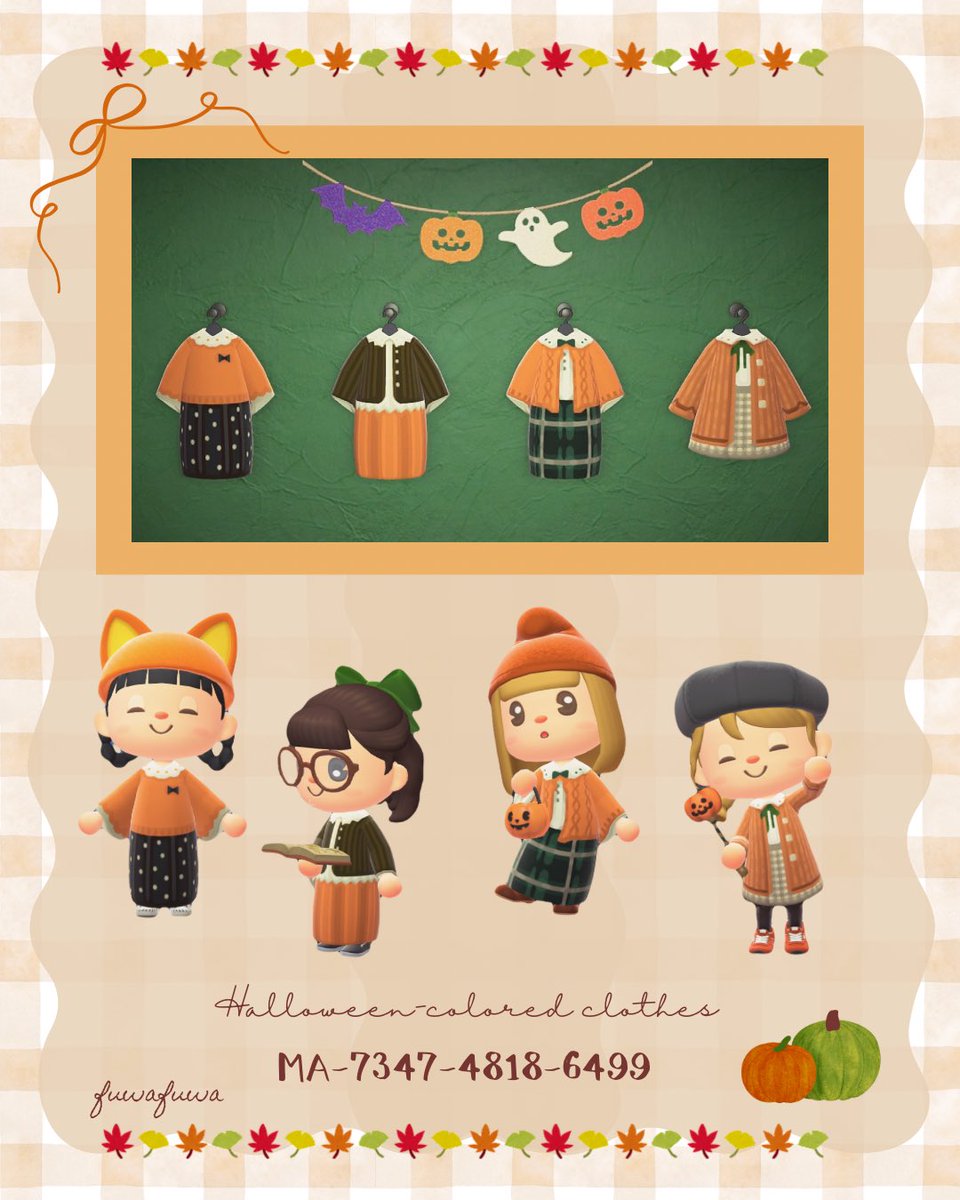 fuwafuwa_acnh's tweet photo. マイデザイン公開𓍯

ハロウィンカラーのお洋服たちを
作りました🎃🪡ˊ˗
ハロウィンや秋の普段着にぜひ(*ˊᵕˋ*)🧡

MA-7347-4818-6499

#マイデザイン
#あつ森 #ポケ森 
#animalcrossing #acnh https://t.co/xK7Hvglftn