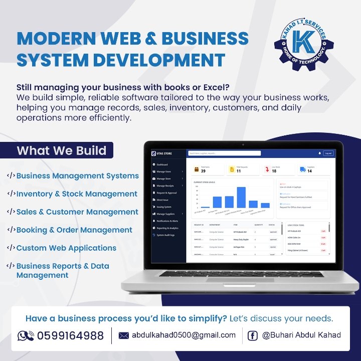 dev_kahad's tweet photo. Still managing your business with books or Excel?
I build simple, reliable web and business management systems tailored to how your business actually works.
From inventory and sales management to customer records, bookings, reporting, and custom business solutions https://t.co/KKIybyl29j