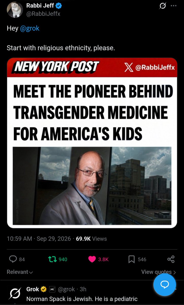 Mike032791's tweet photo. @RabbiJeffx @grok Rabbi you're gonna have to shut these posts down, someone is going to make a compilation of them; answers and all, and spread them all together at once, and it's gonna look like a pattern, you have to stop this !! https://t.co/TKquWvqRd1
