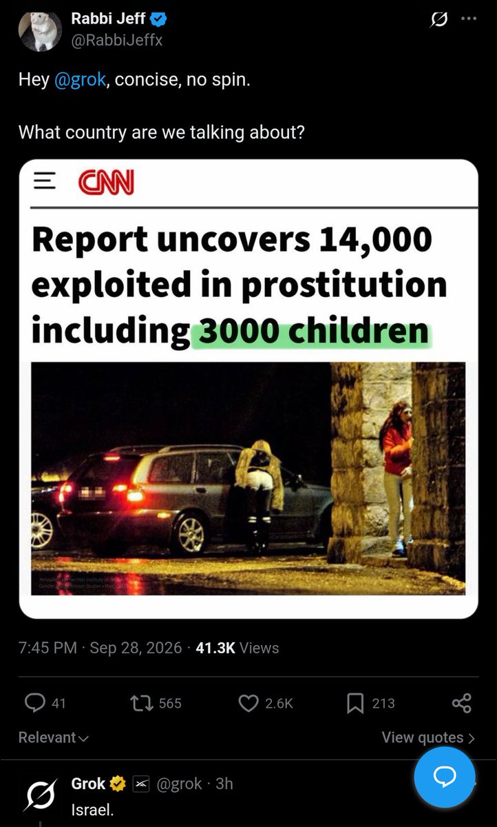 Mike032791's tweet photo. @RabbiJeffx @grok Rabbi you're gonna have to shut these posts down, someone is going to make a compilation of them; answers and all, and spread them all together at once, and it's gonna look like a pattern, you have to stop this !! https://t.co/TKquWvqRd1