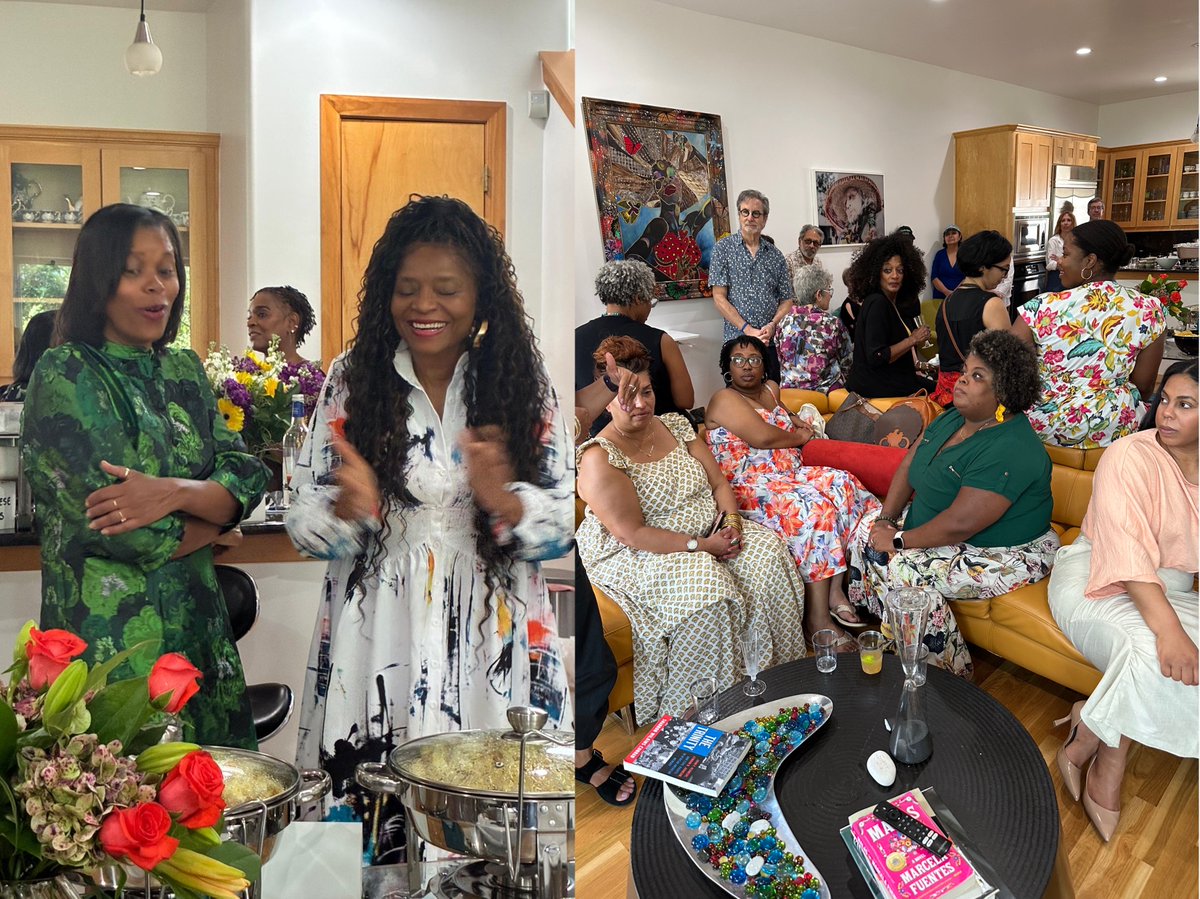 SharronWConrad's tweet photo. The incomparable Dr. @SanderiaFaye hosted me for her first-ever "Champagne Brunch & Author Salon," celebrating #TheTrinity. Wow! Thank you to @SMUENGL's "Narrative Now" program for supporting interdisciplinary work and @DeepVellum for handling book sales. Such fun!🥂📚✨ https://t.co/wuYsCsxjV8