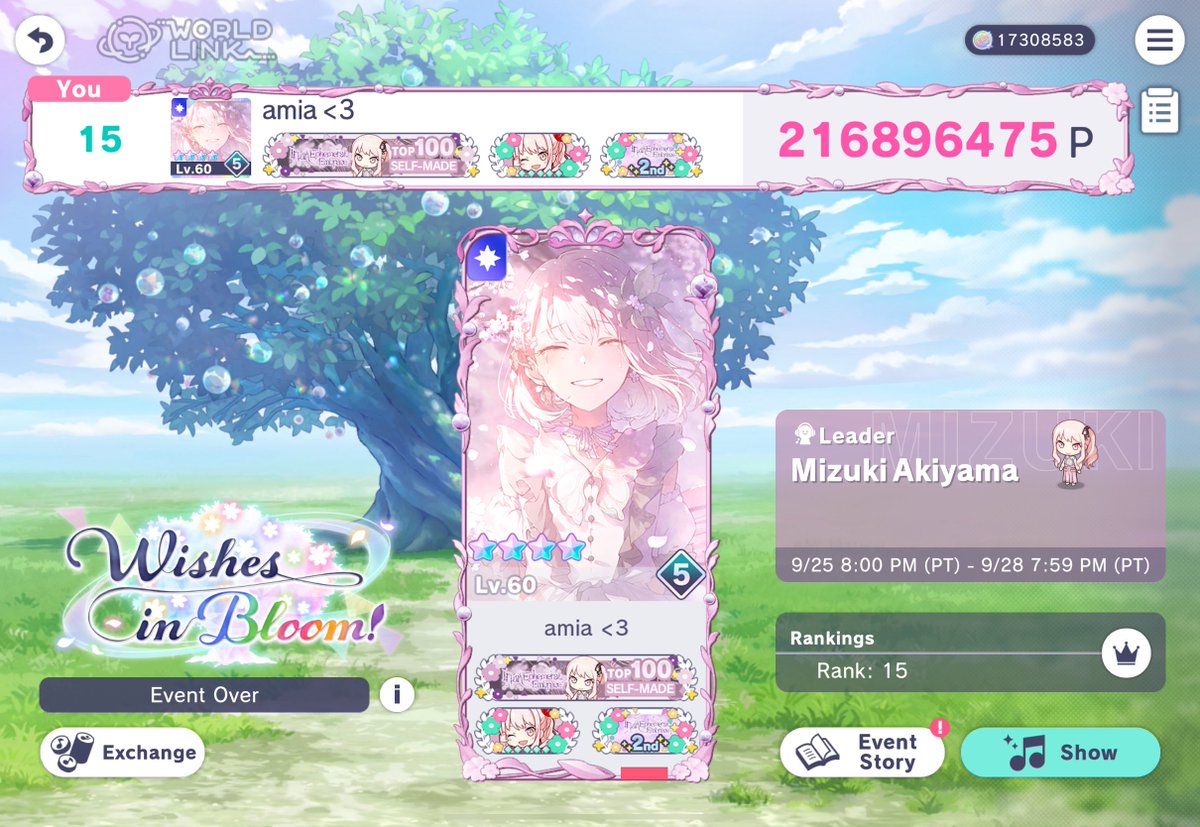 amia_dev's tweet photo. Wishes in Bloom
T15 - 216,896,475

I'm really glad I could get this pretty frame for my last tier and have fun with my corunners: ame, memories, Mitsuki, sia, nicole, clemey, Hisa (wub u all❤️)

I'M RETIRING. IM NOT TIERING AGAIN. IF YOU SEE ME TIERING IT MEANS AME TIERBAITED ME. https://t.co/uB0Lvd4Qn1