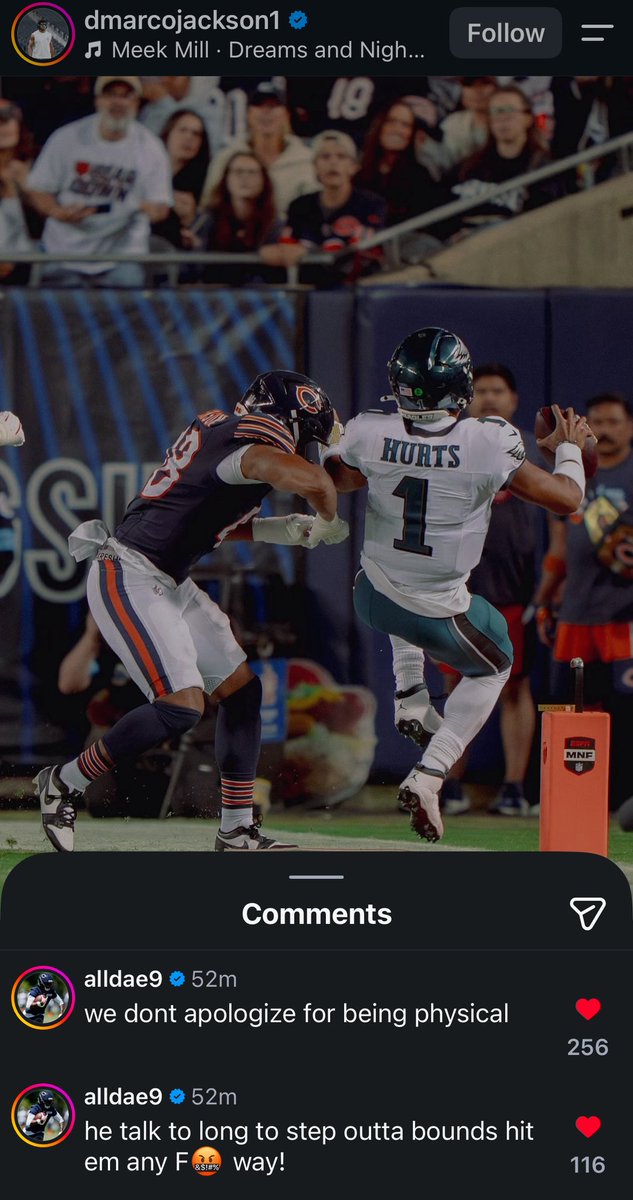 TheHultmanBeat's tweet photo. Jahdae Walker on D’marco Jackson’s ig post regarding the hit on Jalen Hurts 😂😂: https://t.co/Wt97IFBsfh