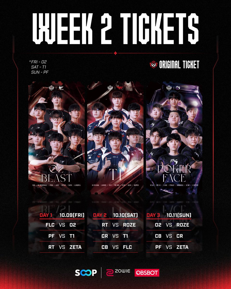 OW_Esports_Asia's tweet photo. 🎟️𝐖𝐄𝐄𝐊 𝟐 𝐓𝐢𝐜𝐤𝐞𝐭𝐬 𝐎𝐏𝐄𝐍

잠시 후 오후 5시, 2026 OWCS ASIA : Korea Stage 3
2주 차 현장 관람 티켓 예매가 시작됩니다!

📅예매 일정
✦ 9월 30일(수)
5 PM → 10월 9일(금) 경기 오픈
6 PM → 10월 10일(토) 경기 오픈
7 PM → 10월 11일(일) 경기 오픈

예매 링크 🔗https://t.co/Jq6Xn6PXfJ
티켓링크 e스포츠 > 'OWCS ASIA : Korea Stage 3' 예매

#OWCS